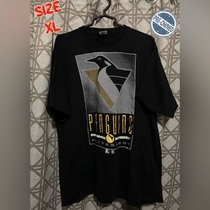 VINTAGE PITTSBURGH PENGUINS STARTER T-SHIRT SIZE XL BLACK 1992 90S NHL